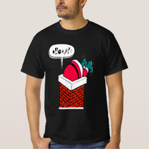 T-shirt Père Noël fantaisiste drôle coincé dans la cheminé