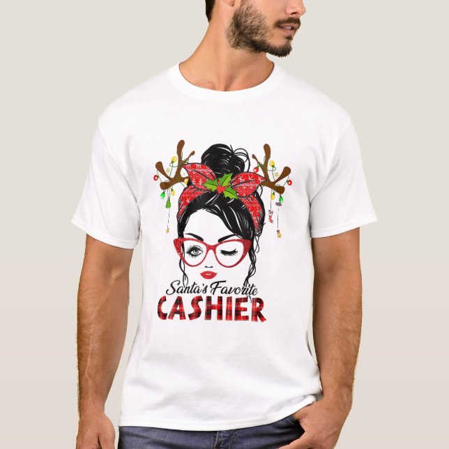 T-shirt père Noël Favori Cashier Messy Bun Noël (Devant)