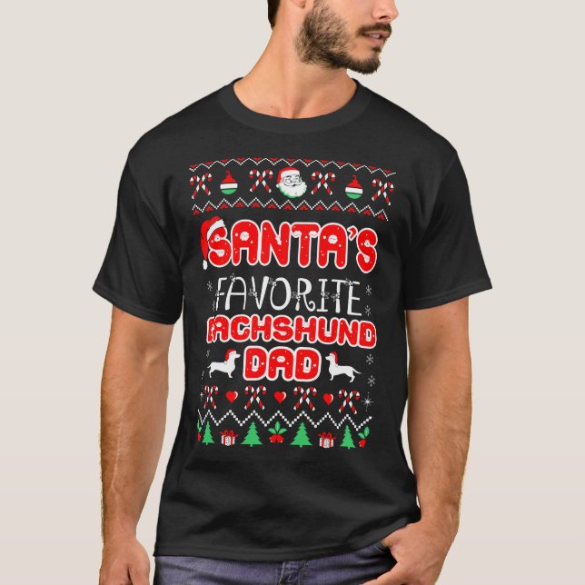 T-shirt Père Noël Favori Dachshund Papa Noël Vilain Cadeau (Devant)