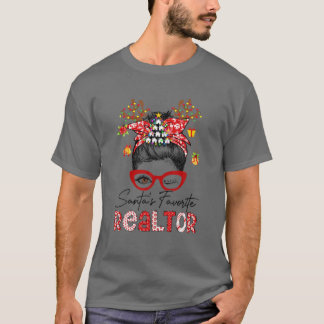 T-shirt Père Noël Favori Realtor Noël Fun Messy Bun R