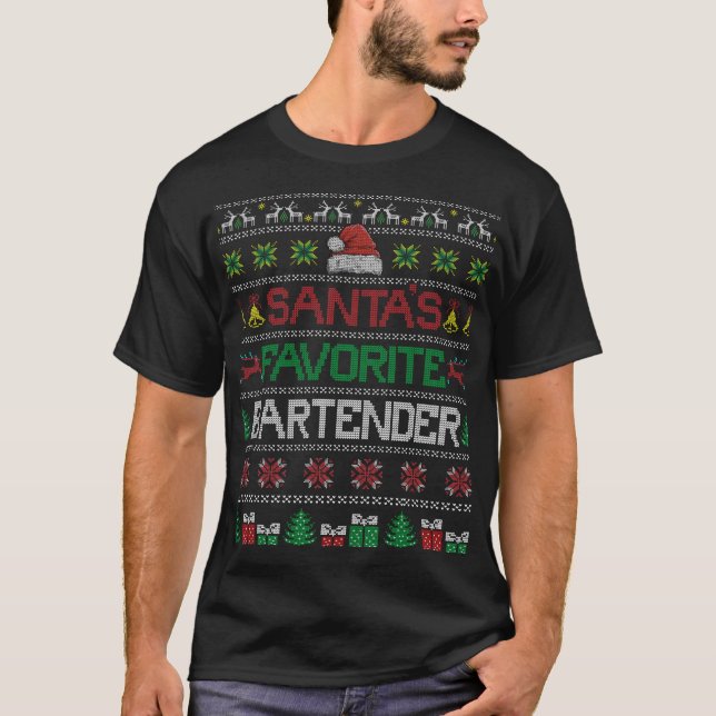 T-shirt Père Noël Favorite Bartender Ugly X-mas Sweater Ca (Devant)