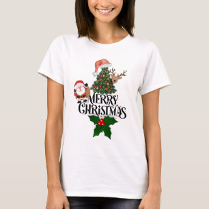 T-shirt Père Noël festif, rennes et arbre de Noël "Joyeux"