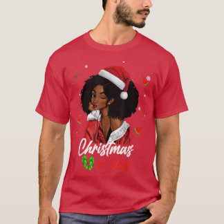 T-shirt Père Noël Fille Africaine Américaine Noël En Juill