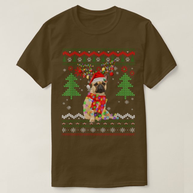 T-shirt Père Noël French Buldog Chien de Noël lumières lai (Design devant)