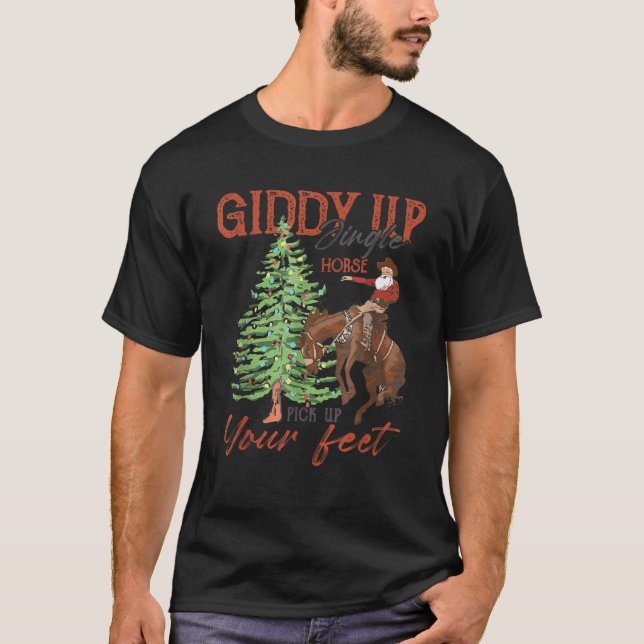 T-shirt Père Noël Giddy Up Jingle Horse Ramassez Vos Pieds (Devant)