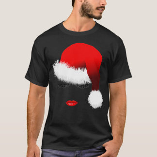 T-shirt Père Noël Girl Eyelashes lèvres Santa Hat Noël