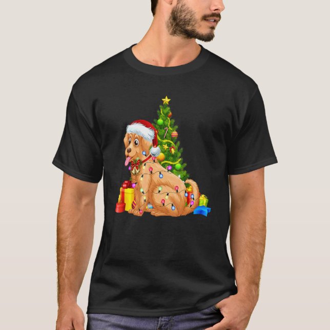 T-shirt Père Noël Golden Retriever Feux de Noël Chien Xmas (Devant)