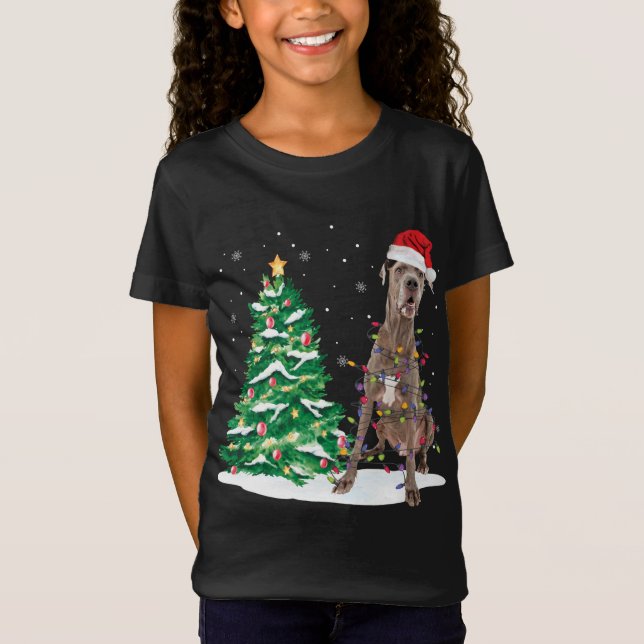 T-Shirt Père Noël Great Dane Dog Christmas Tree Light Funn (Devant)
