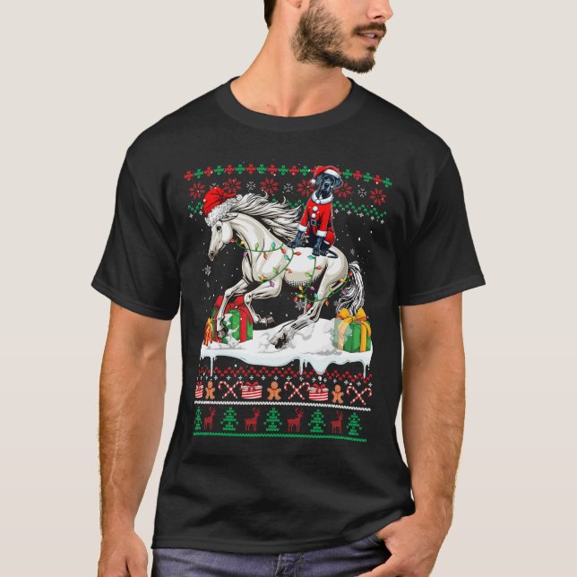 T-shirt Père Noël Great Dane équitation Cheval Noël Sweate (Devant)
