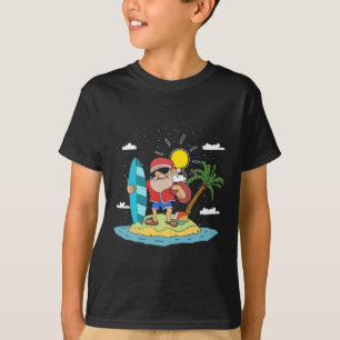 T-shirt Père Noël Hawaïen Été Cool Surf Noël