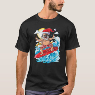T-shirt Père Noël Hawaiian Surfing Noël Surf d'été Hawai