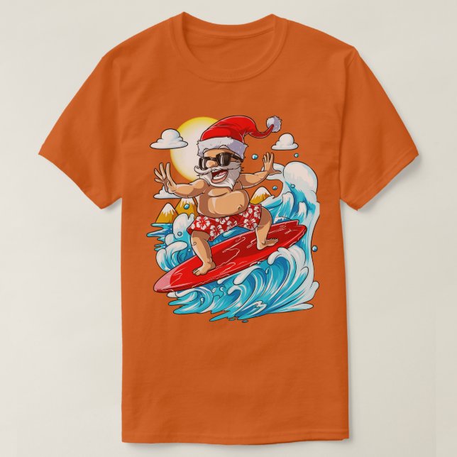 T-shirt Père Noël Hawaiian Surfing Noël Surf d'été Hawai (Design devant)