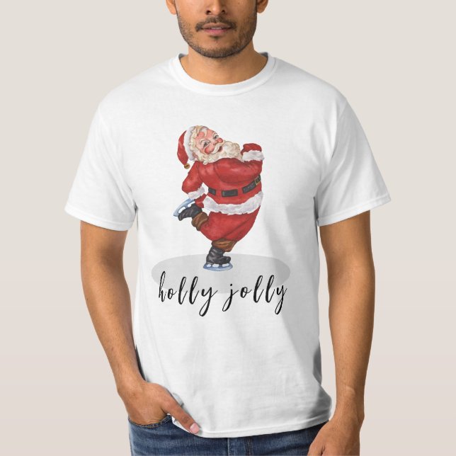 T-shirt Père Noël Holly Jolly Patinage (Devant)