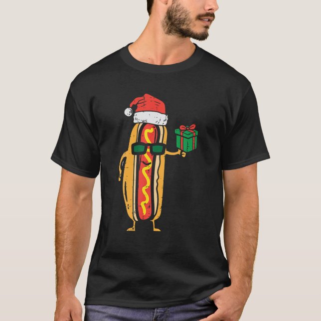 T-shirt Père Noël Hotdog Funny Xmas Pjs Nourriture Pyjamas (Devant)