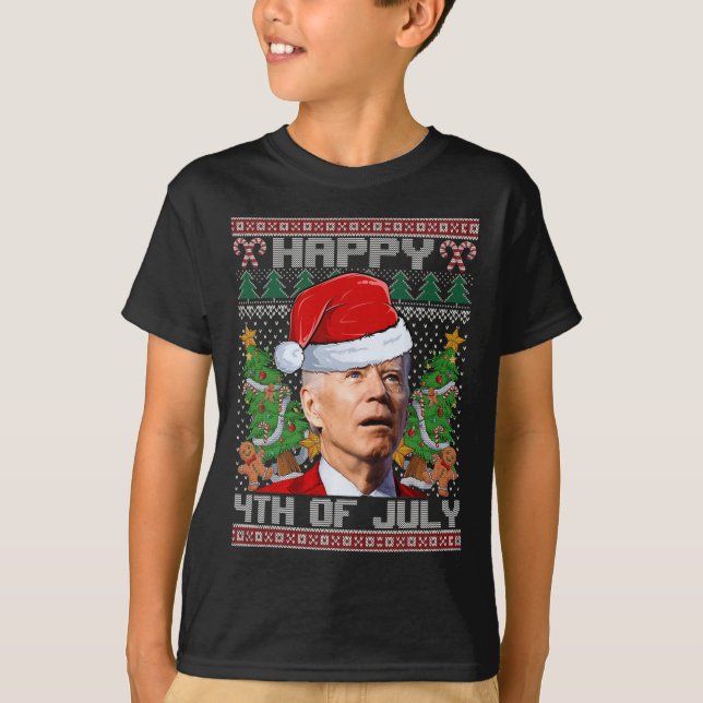 T-shirt Père Noël Joe Biden Happy 4 juillet Ugly Christmas (Devant)