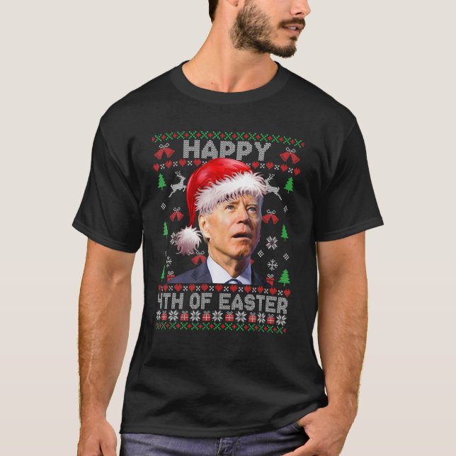 T-shirt père Noël Joe Biden Joyeux 4 E De Noël Pâques (Devant)