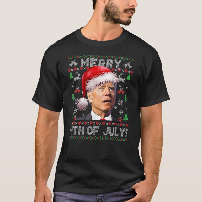 T-shirt père Noël Joe Biden Joyeux 4 juillet Douleur moche (Devant)