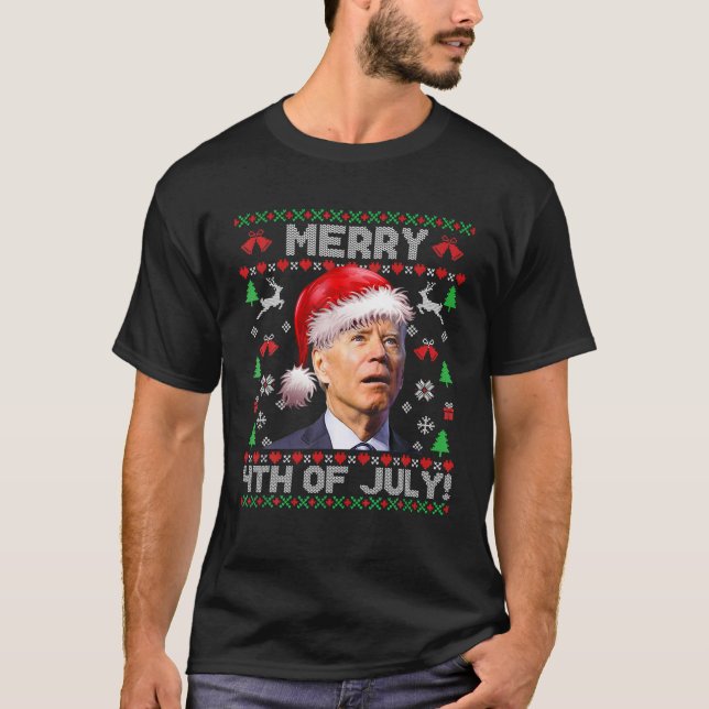 T-shirt père Noël Joe Biden Joyeux 4 juillet Noël laid (Devant)