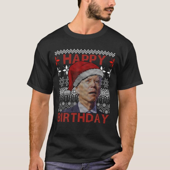 T-shirt Père Noël Joe Biden Joyeux Anniversaire Confus Drô (Devant)