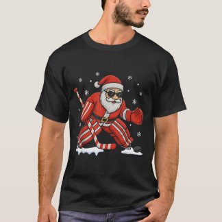 T-shirt Père Noël jouant au gardien de but de hockey sur g