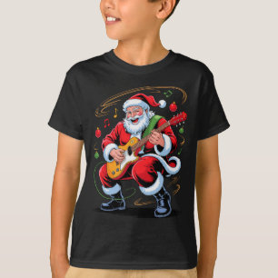 T-shirt Père Noël jouant de la guitare drôle vacances Noël