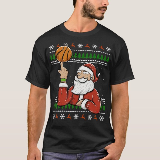 T-shirt Père Noël Jouer Basketball Noël cool moche basebal (Devant)