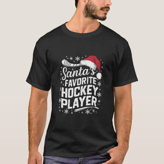 T-shirt Père Noël Joueur de hockey favori Pyjama Noël (Devant)