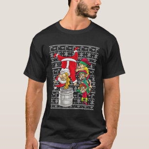 T-shirt Père Noël Keg Stand Bière Boire Humour laid Noël