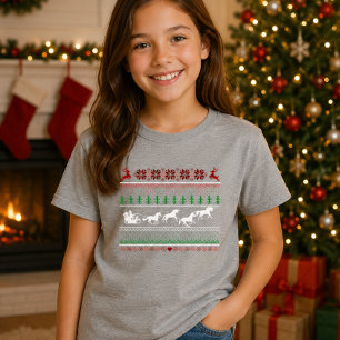 T-shirt Père Noël laid de Noël traîneau avec Licornes