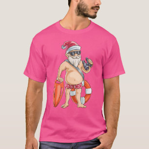 T-shirt Père Noël Lifeguard Cool Summer Beach Noël En Juil