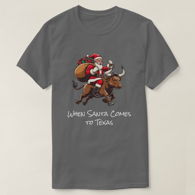 T-shirt Père Noël livre des cadeaux sur Texas Longhorn Bul (Design devant)