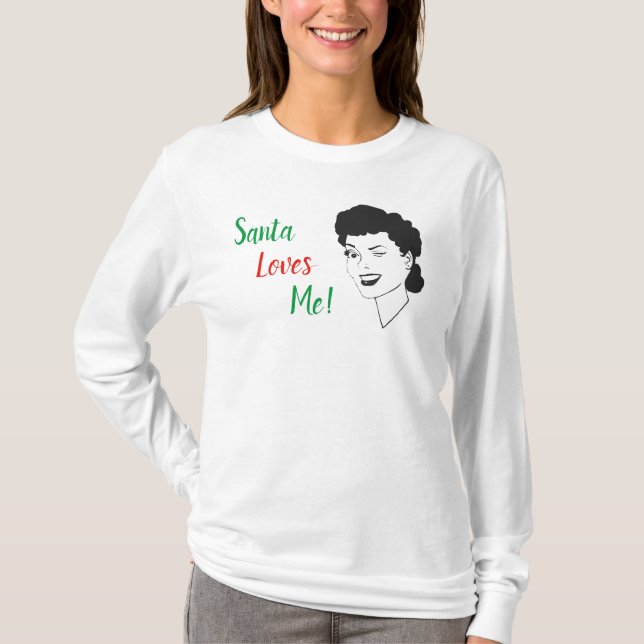 T-shirt Père Noël m'aime Chemise de Noël rétro (Devant)