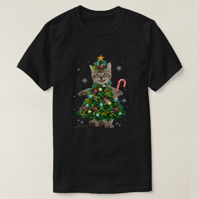 T-shirt père Noël Maine Coon Chat Noël Arbre Lumière Amusa (Design devant)