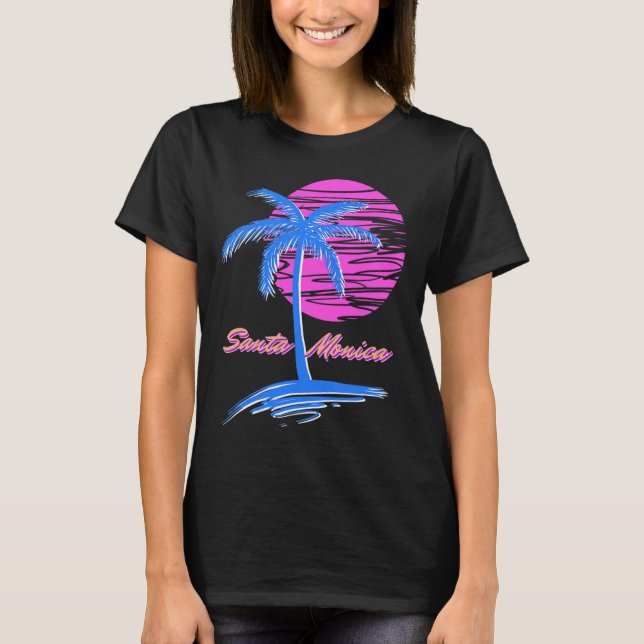 T-shirt Père Noël Monica Beach Outrun 80s Vaporwave esthét (Devant)