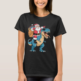 T-shirt Père Noël montant un dinosaure T Rex Noël Garçons 