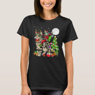 T-shirt Père Noël montant un renne Chat américain à poil c