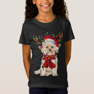 T-Shirt Père Noël Morkie Dog Reindee lumières de Noël