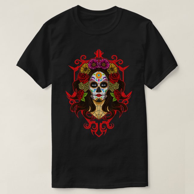T-shirt Père Noël Muerte La Calavera Catrina Crâne à sucre (Design devant)