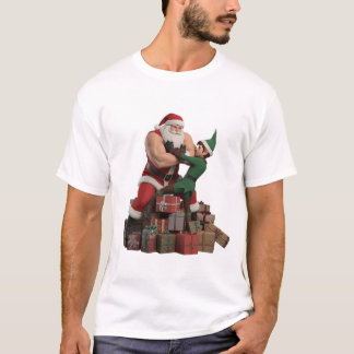 T-shirt Père Noël musclé bras de fer avec un elfe – Noël d
