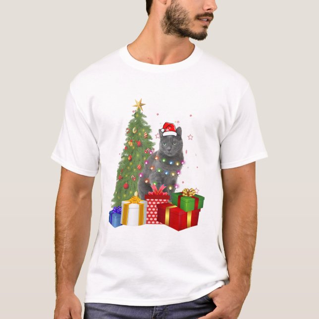 T-shirt père Noël nebelung chat noël arbre lumière xmas ca (Devant)