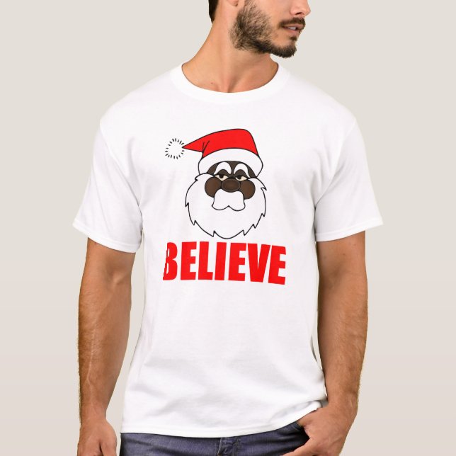 T-shirt Père Noël noir, croient (Devant)