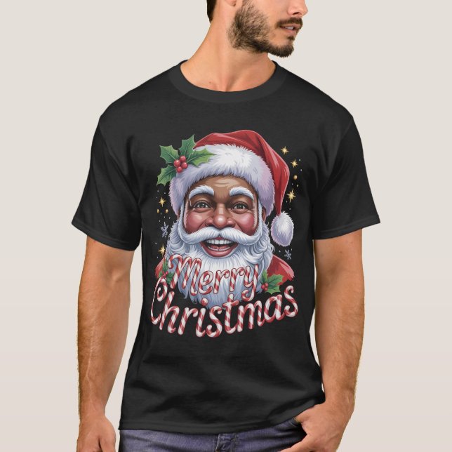 T-shirt Père Noël noir Joyeux Noël Chemise Africain Am (Devant)