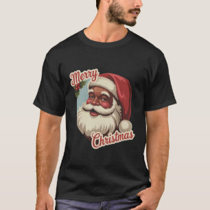 T-shirt Père Noël noir Noël rétro vintage vacances 