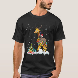 T-shirt Père Noël paresseux chevauchant un renne girafe lu