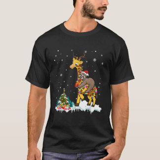 T-shirt Père Noël paresseux chevauchant un renne girafe lu