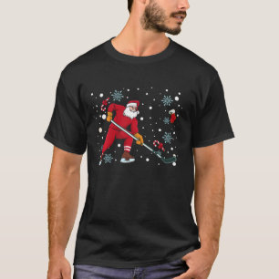 T-shirt Père Noël Patinage Hockey sur glace Boules de neig