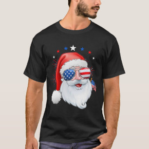 T-shirt Père Noël Patriotique Usa Lunettes Enfants Noël I
