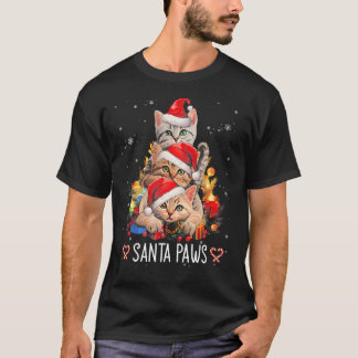 T-shirt Père Noël Paw Et Claw Père Noël Cat Feux D'Arbre D