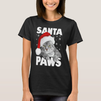 T-shirt Père Noël Paws Christmas Kitty Cat Funny 1