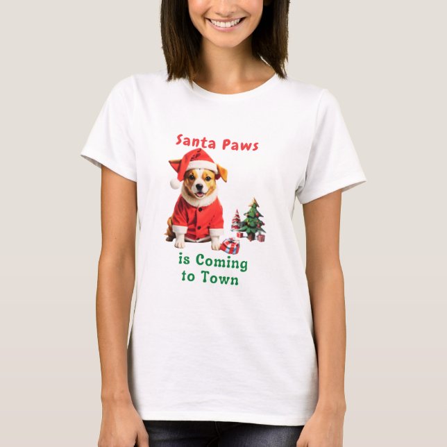 T-shirt Père Noël Paws vient à Town Festive Pet (Devant)